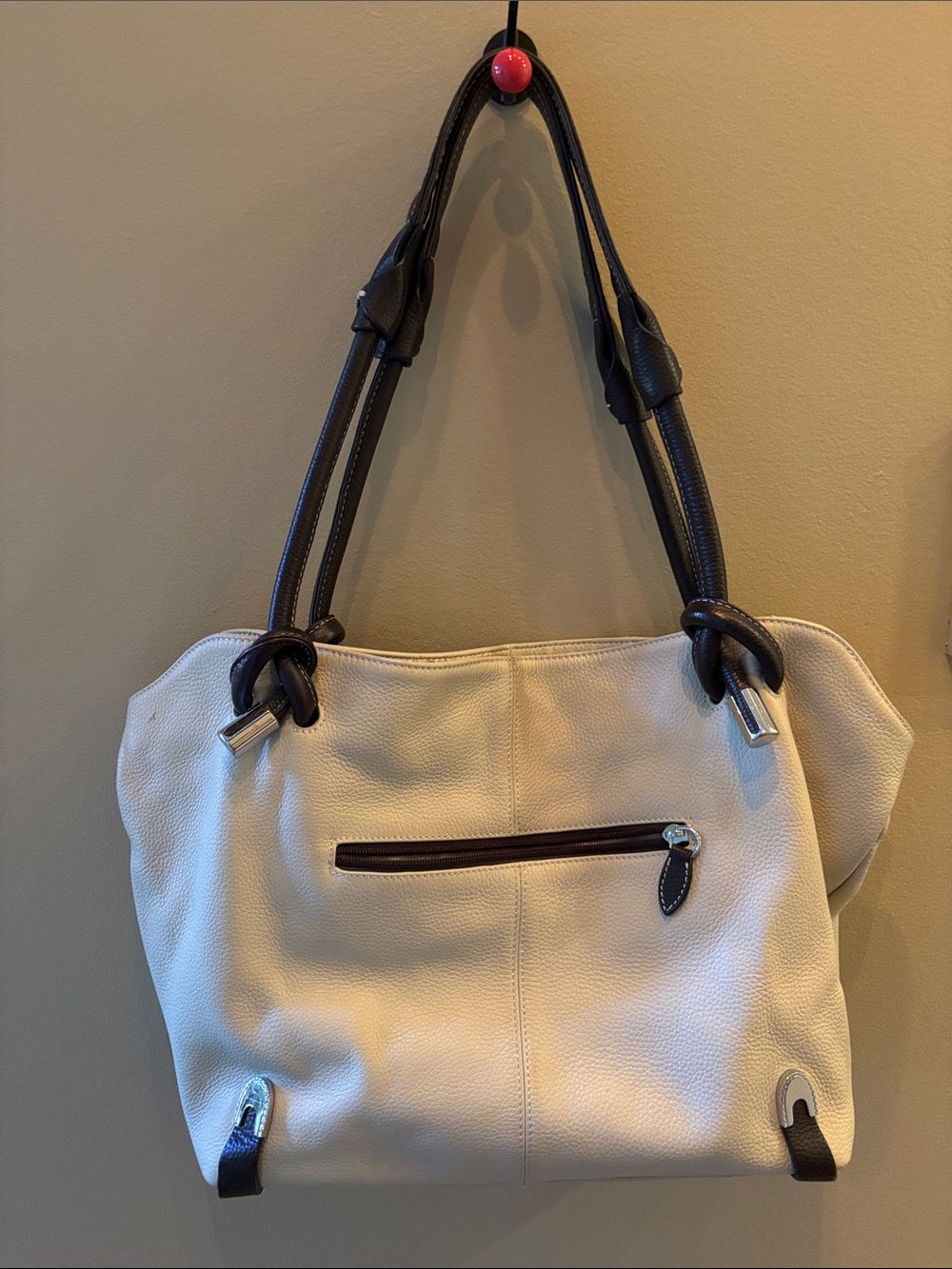 Genuine Lrather Italian Beige Tote Bag